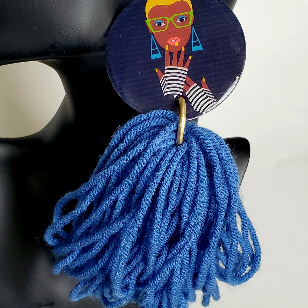 Blue Tassel Earrings with Artistic Design